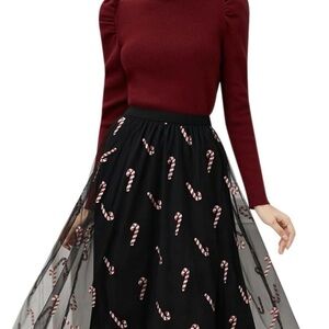 Black Candy Cane Tulle Skirt - Women's Holiday Skirt